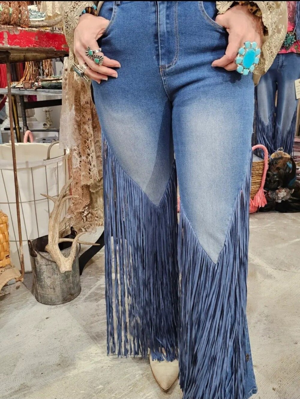 #1638 A Rare Bird Fringe Snap Jeans - Picture 5 of 6